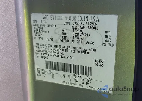 2004 Ford F-150 Stx/Xl/Xlt z USA, uszkodzony, nr VIN 1FTRX14W34NA85108